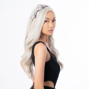 long platinum haired female model wearing subtle headband design