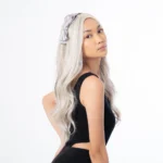 long platinum haired female model wearing subtle headband design