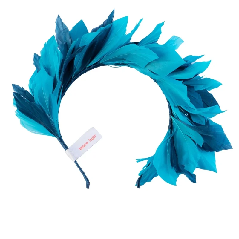 luxe blue goose feather headband fascinator