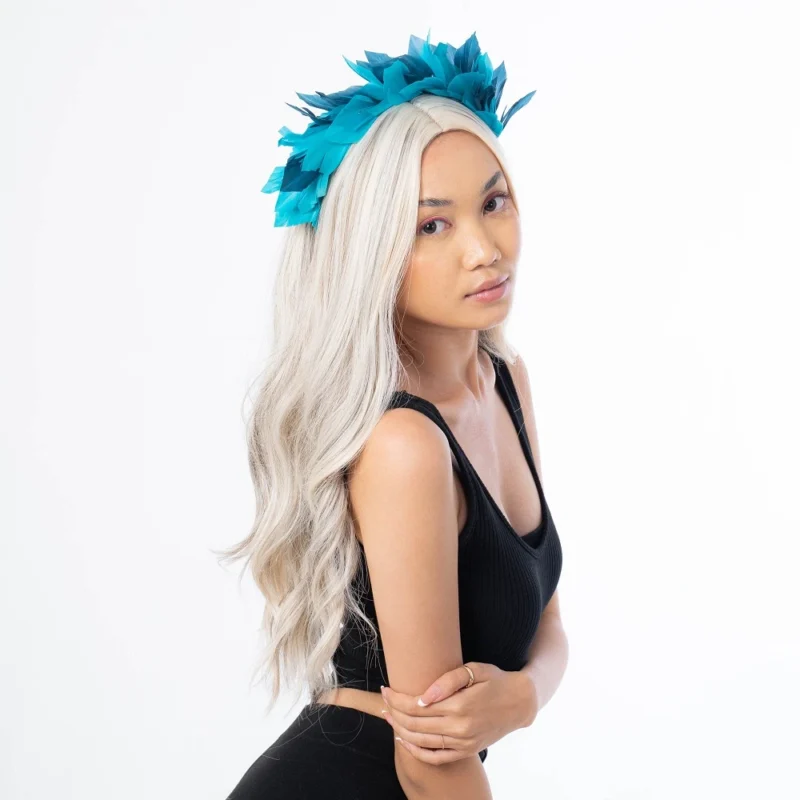 two tone blue 2024 race day goose feather headband fascinator